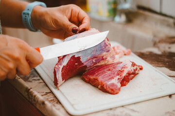 Wall Mural - Fat from red meat is removed by the cook. Red meat has a huge amount of vitamins from complex B, E, K and zinc, iron, proteins.