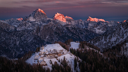 Wall Mural - sunset in the mountains, Tarvisio, Monte Lussari, Italy