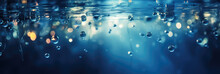 Underwater Background With Water Bubbles And Undersea Light Rays Shine
