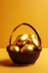 Wall Mural - gold easter eggs on yellow background.