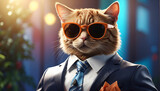 Fototapeta  - kot w garniturze i okularach przeciwsłonecznych