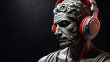Fototapeta  - Grecki postać mityczna słuchająca nowoczesnej muzyki