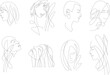 Set of women faces, line art concept, female beauty, vector illustration for beauty salon, fashion industry