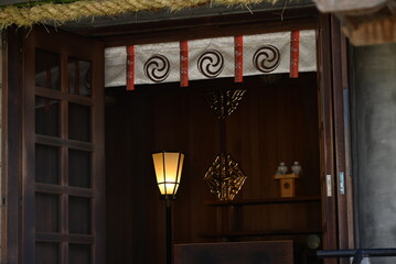 Poster - The precincts of a Japanese shrine. There are over 100,000 shrines across Japan, which are facilities dedicated to worshiping the gods, which means that Japanese people feel close to the gods.
