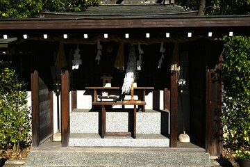 Poster - The precincts of a Japanese shrine. There are over 100,000 shrines across Japan, which are facilities dedicated to worshiping the gods, which means that Japanese people feel close to the gods.
