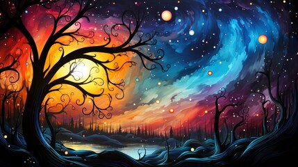 Wall Mural - A bright colorful abstract fantasy illustration. 