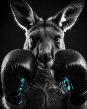 Black And White Portrait Of A Kangaroo As Boxer With Boxing Gloves, Generated With AI