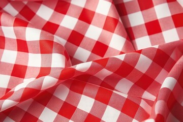 Poster - Red and white picnic tablecloth background with texture.