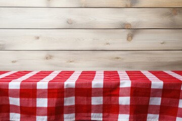 Poster - White wooden boards covered by a festive red tablecloth.