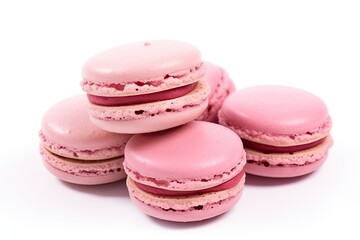 Wall Mural - Closeup of pink macarons on white background