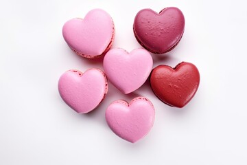 Canvas Print - Delicious heart shaped macaroons on a white backdrop