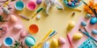 Children's Easter Craft Area Flat Lay with Egg Painting Kits