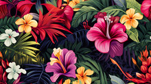 Exotic Flowers And Lush Foliage Seamless Pattern