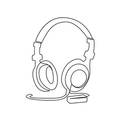 Continuous single-line art drawing of a wireless headphones speaker and outline style vector illustration