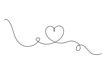 Wall Mural - Continuous one line drawing of heart. Black and white vector illustration. Pro vector. 