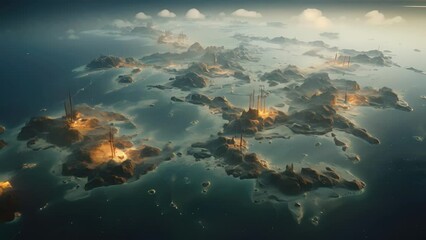Wall Mural - a virtual landscape of control islands, each with its unique terrain and features, constantly adjust
