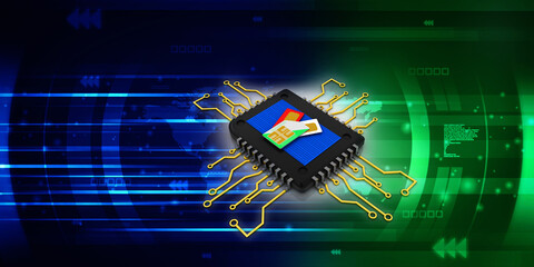 Canvas Print - 3d rendering sim card on latest computer microchips