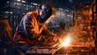 © Nawarit - Welder welding steel in factory, welding mask, protective clothing. Generative AI.