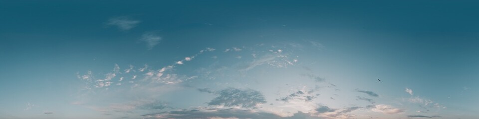 Wall Mural - dark blue sunset sky panorama with pink cumulus clouds. seamless hdr 360 panorama in spherical equir