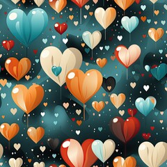 Wall Mural - seamless pattern with hearts on dark background. Festive texture for greeting card or wrapping paper with love print