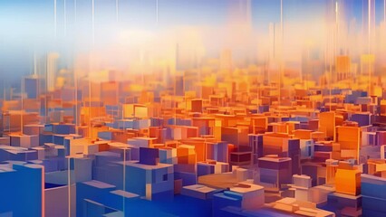 Wall Mural - the augmentation grid a gridlike landscape filled with different geometric shapes, each representing