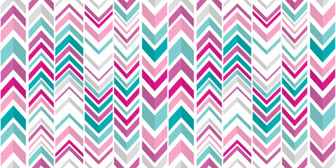 Fototapete - The chevrons are pink and turquoise. Vector simple pattern of repeating chevrons.