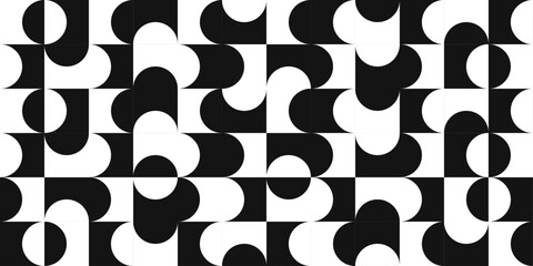 Poster - Black and white pattern of checkers and roundness. Seamless pattern of semicircles in black and white.