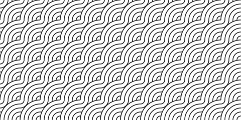 Poster - Monochrome pattern of circles and lines. Seamless black and white pattern of circles connected in diagonal waves.