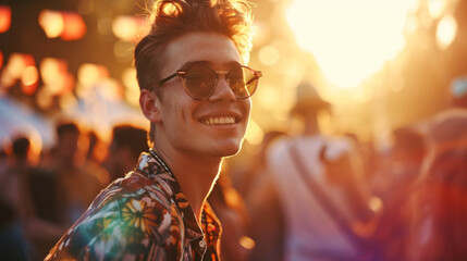 Handsome young man having fun at music festival