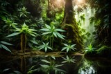 Fototapeta Las - Cannabis plants and tropical plants in exotic rainforest, 