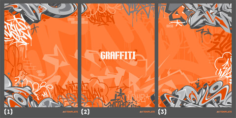 Wall Mural - Orange Abstract Urban Style Hiphop Graffiti Street Art Vector Illustration Background Template