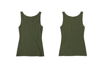 Wall Mural - Woman Military Green Ribbed Tank Top Shirt Front and Back View for Product Mockup