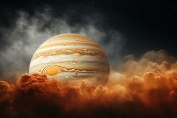 Wall Mural - Multicolored Jupiter planet clouds. Nature space sun. Generate AI