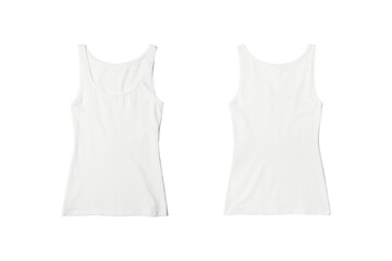 Wall Mural - Woman White Ribbed Tank Top Shirt Front and Back View for Product Mockup