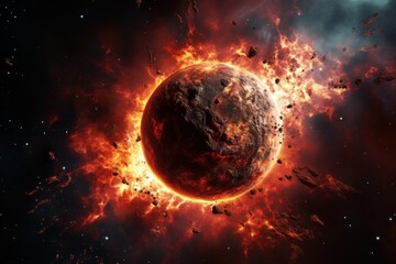 Wall Mural - Vast Lava planet in space. Alien volcano. Generate Ai