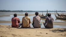 Generative Ai Fishermen Sitting Waiting For The Tide Back