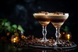 Espresso Martini Cocktails with Coffee Beans on Dark Background, Copy Space Available