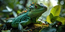 Vibrant Green Lizard On Branch - Captivating Image Of Reptilian Life In Natural Habitat