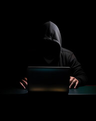 Poster - Anonymous hacker with computer laptop. Cybercrime, cyberattack, dark web concept.