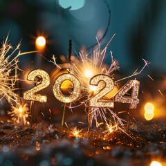 The word 2024 number of new year new chapter and begining with sparkler background.