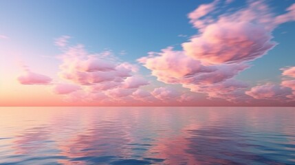 Wall Mural - Pink-tinted cirrus clouds at dusk above a serene blue ocean