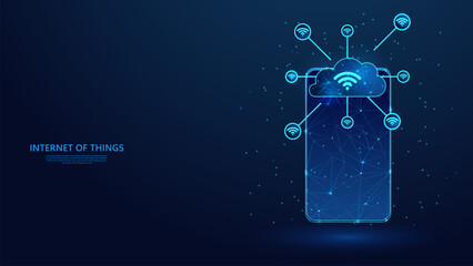 Internet of things abstract concept. Low poly wireframe style technology background.