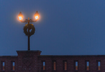 Wall Mural - Old bridge lantern lights in the evening time. copy space