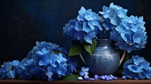 Fine Art Photo Of A Floral Still Life Featuring Blue Hydrangea Blooms