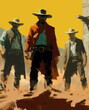 Three outlaws facing off in a classic high noon showdown