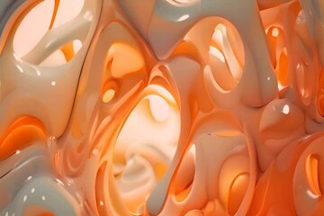 Fototapete - A biomorphic abstract graphic composition, featuring organic forms, fluid lines, and a soft color palette that conveys a sense of natural grace and fluidity.