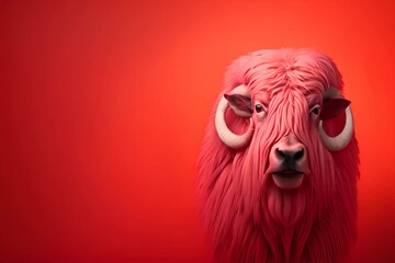 Aufkleber - A minimalist Muskox icon, featuring a sleek and stylish Muskox profile against a pale coral background. This design offers a modern and sophisticated touch, suitable for contemporary branding. 