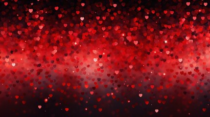 Valentine's Day hearts backdrop with red bokeh lights. Seasonal greeting and affection.