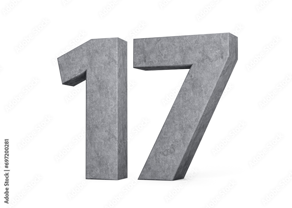 3d Concrete Number seventeen 17 Digit Made Of Grey Concrete Stone On ...