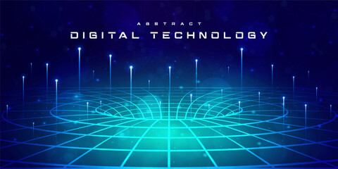 Digital technology futuristic blue green background, internet network connection, abstract cyber information communication, science innovation future tech, Ai big data line dot, illustration vector 3d